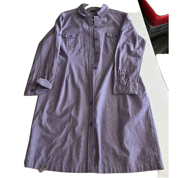 J Peterman Womans Shirt Dress Size 12 Purple 100% Cotton 4 Pockets Long Sleeve - Picture 1 of 14
